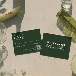 Cartão RSVP Casamento Código QR Verde Escuro Chic Elegante