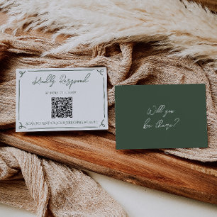 Cartão RSVP Casamento Código QR Verde Musgo Escuro Boho Capric