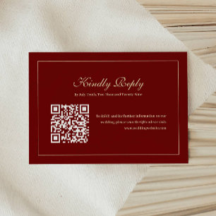 Cartão RSVP Casamento Código QR Vermelho Vinho Monograma Rosca
