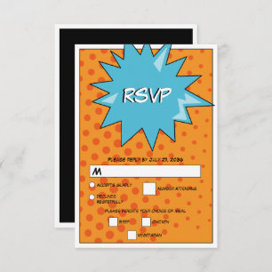 Cartão RSVP Casamento Colorido com Pop de Arte do Livro Quadra