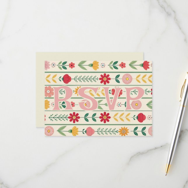 Cartão RSVP Casamento Colorido de Primavera Wildflower Meadow  (Frente/Verso In Situ)