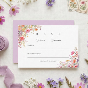 Cartão RSVP Casamento Colorido de Verão Boho com Flores Silves