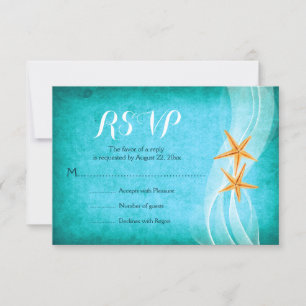 Cartão RSVP Casamento com a praia de Starfish pair turquoise