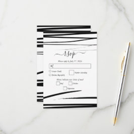 Cartão RSVP Casamento com Abstrato branco preto moderno