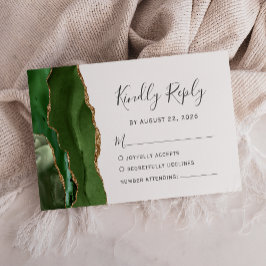 Cartão RSVP Casamento com Ágata Dourada em Verde Caçador Moder