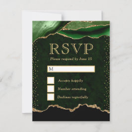 Cartão RSVP Casamento com Ágata Verde e Dourada