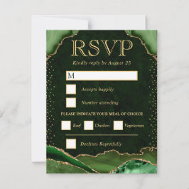 Cartão RSVP Casamento com Ágata Verde e Dourada