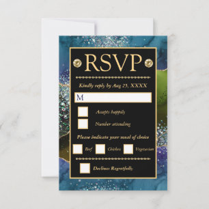 Cartão RSVP Casamento com Agitação Dourada Verde Azul