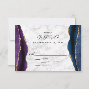 Cartão RSVP Casamento com Agitação Roxo-Dourada Azul