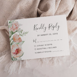 Cartão RSVP Casamento com Aguarela Floral Primavera Bege Rosa
