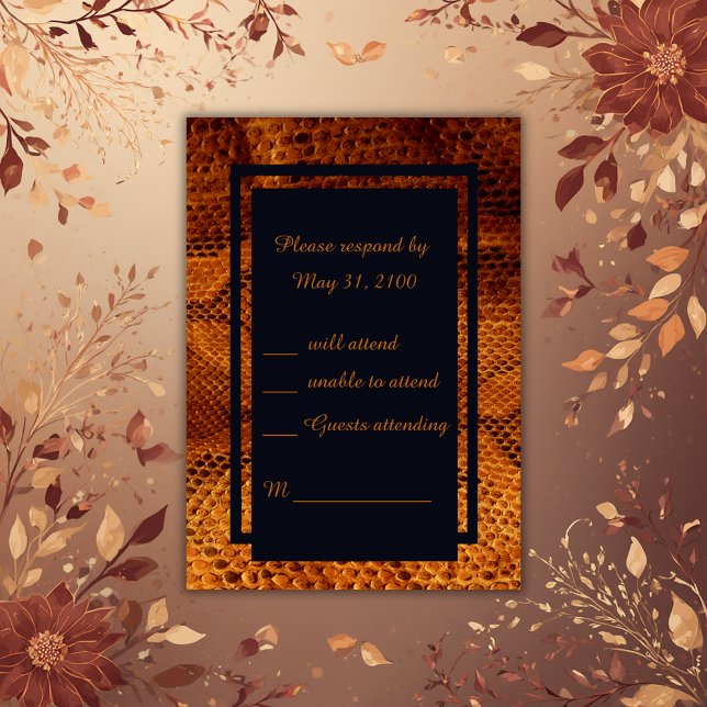 Cartão RSVP casamento com animais de pele cobra de luxo (Criador carregado)