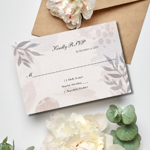 Cartão RSVP Casamento com Aquarela de Folhas Botânicas Rosa Az