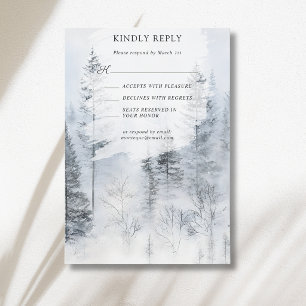 Cartão RSVP Casamento com Aquarela de Montanha Floresta Nevada