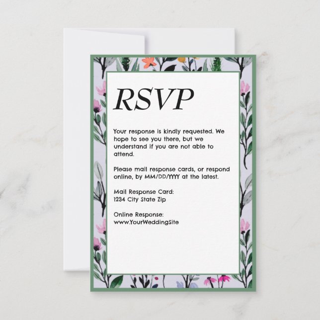Cartão RSVP Casamento com Aquarela Floral Caprichosa (Verso)