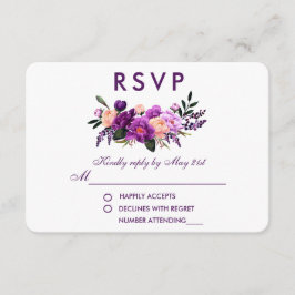 Cartão RSVP Casamento com Aquarela Floral Púrpura Ultra Violet