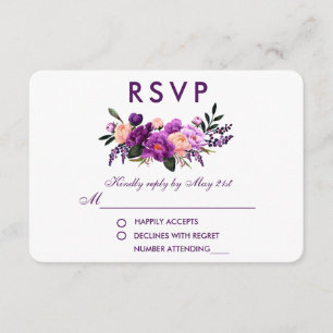 Cartão RSVP Casamento com Aquarela Floral Púrpura Ultra Violet