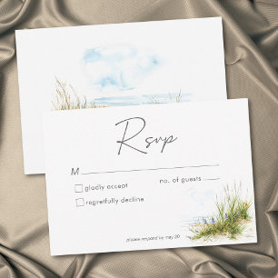Cartão RSVP Casamento com Aquarela Moderna de Praia Costeira