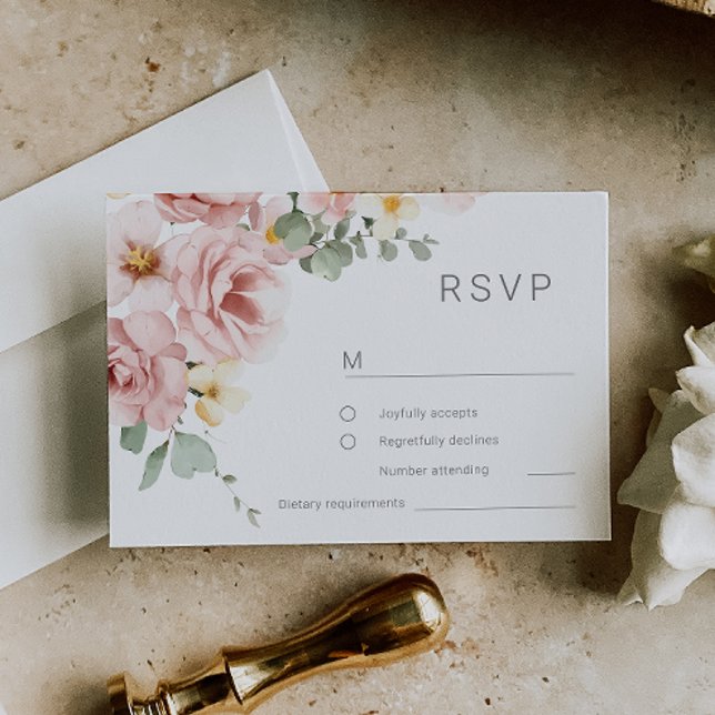 Cartão RSVP Casamento com Aquarela Rosa Empoeirado (Criador carregado)