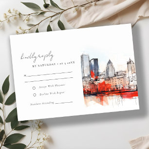 Cartão RSVP Casamento com Aquarelas da Cidade de Boston Massac