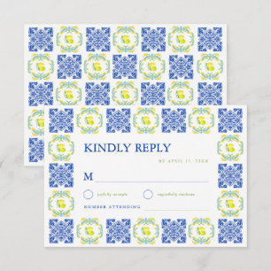Cartão RSVP Casamento com Azulejo Italiano Amarelo e Azul de L