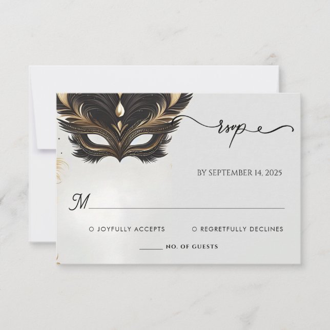 Cartão RSVP Casamento com Baile de formatura de Mascarada de d (Frente)