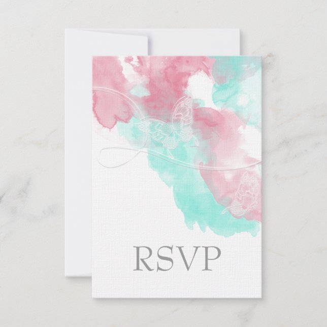 Cartão RSVP Casamento com Blush de Borboleta de Aquarela (Frente)