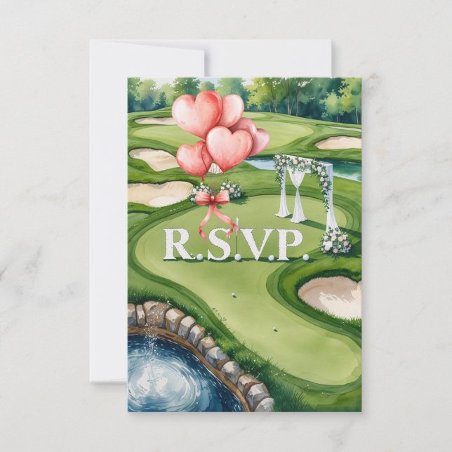 Cartão RSVP Casamento com bola de golfe em verde (Frente)