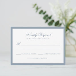 Cartão RSVP Casamento com Borda de Monograma em Script Azul Po