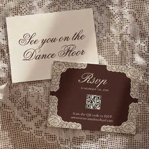 Cartão RSVP Casamento com Borda de Rosa em Renda Marrom Chocol