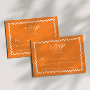 Cartão RSVP Casamento com Borda Ondulada de Laranja Cítrica Ca