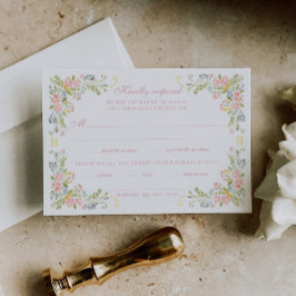 Cartão RSVP Casamento com Bordas Florais Rococó
