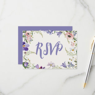 Cartão RSVP Casamento com bordas planas de roxo e creme