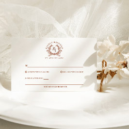 Cartão RSVP Casamento com Brasão Botânico de Monograma Rústico