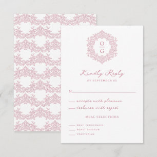 Cartão RSVP Casamento com Brasão de Pink Elegante de Família
