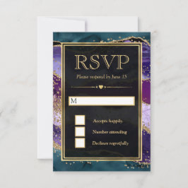 Cartão RSVP Casamento com Brilho de Ágata em Verde-azulado, Ro