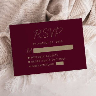 Cartão RSVP Casamento com Caligrafia Dourada em Borgonha