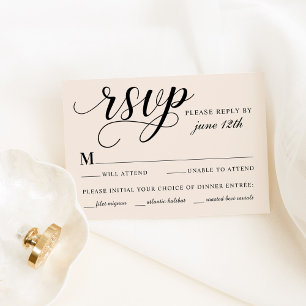 Cartão RSVP Casamento com Caligrafia em Marfim Elegante e Refe