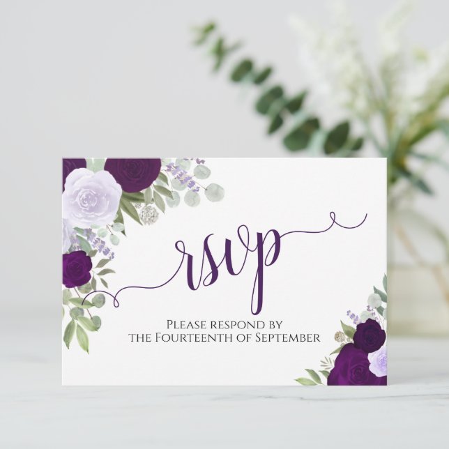 Cartão RSVP Casamento com Caligrafia Floral Elegante (Em pé/Frente)