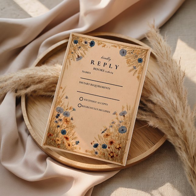 Cartão RSVP Casamento com Centáurea Azul Rústica (Criador carregado)