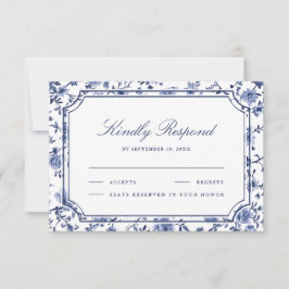 Cartão RSVP Casamento com Chinoiserie Azul e Branco