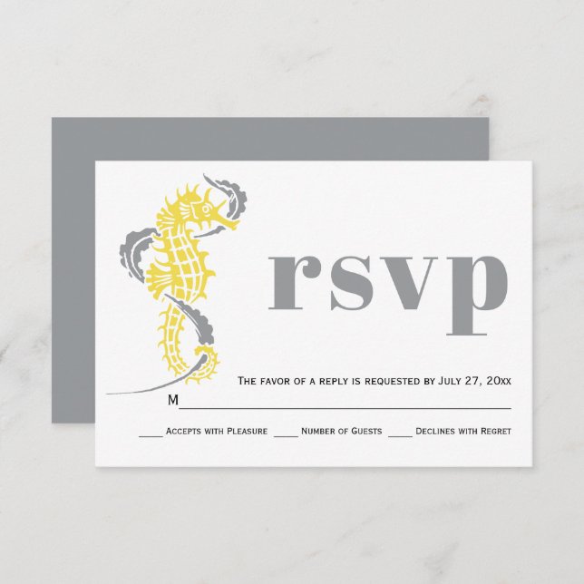 Cartão RSVP Casamento com cinzas de algas e praias amarelas (Frente/Verso)