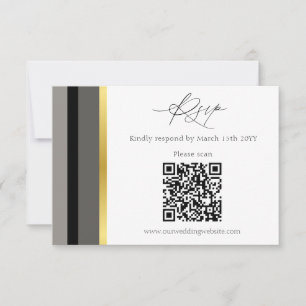 Cartão RSVP Casamento com Cinzas Negras Douradas e Elegantes