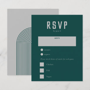 Cartão RSVP Casamento com Cinzas Verdes do Arco Geométrico Mo