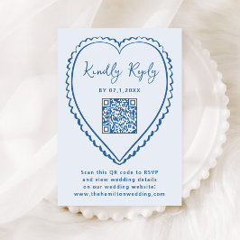 Cartão RSVP Casamento com Código QR Coração Azul Caprichoso