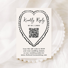 Cartão RSVP Casamento com Código QR Coração Preto Caprichoso