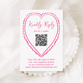 Cartão RSVP Casamento com Código QR de Coração Rosa Caprichoso