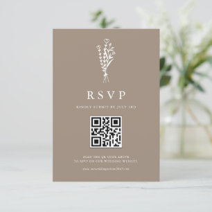 Cartão RSVP Casamento com Código QR de Taupe de Buquê Floral M