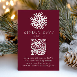 Cartão RSVP Casamento com código QR de vinho com floco de neve