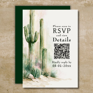 Cartão RSVP Casamento com Código QR do Deserto Sudoeste Cacto