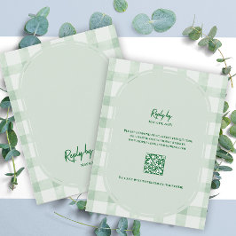 Cartão RSVP Casamento com Código QR em Xadrez Verde Sage